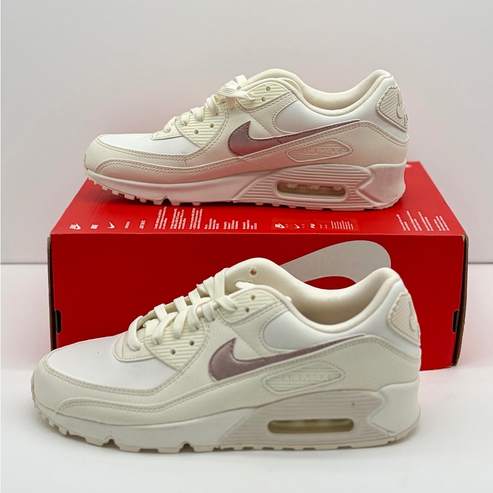 Nike Women's Sneaker in Cream with Pale Pink Swoosh